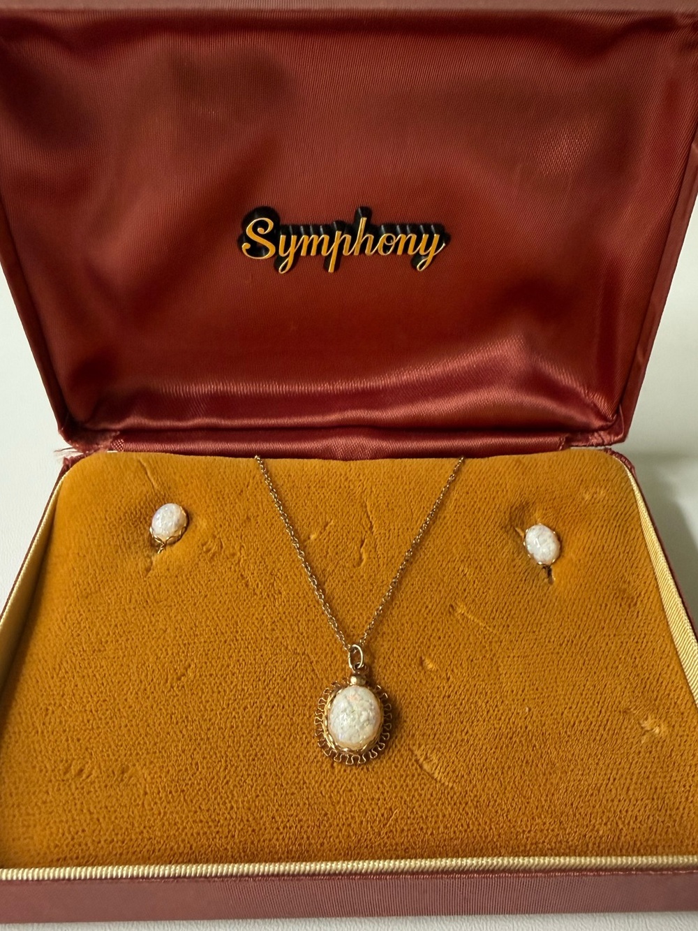 Symphony Gold-Tone White Opal Pendant and Stud Set